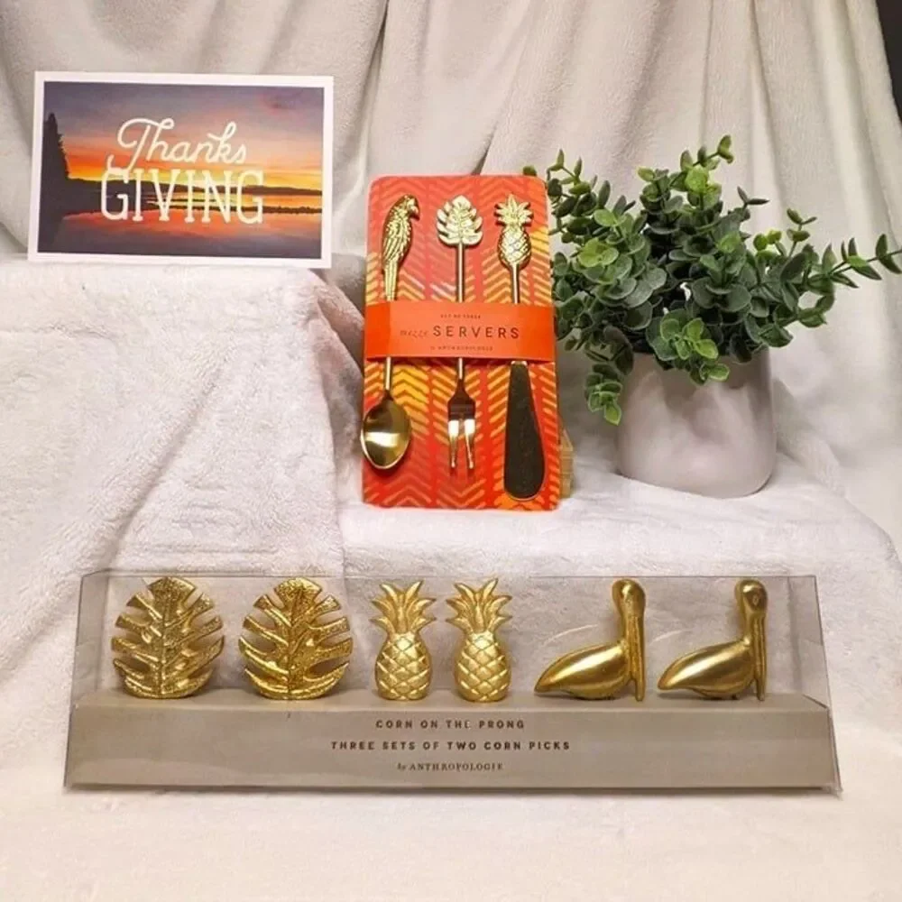 NIB Anthropologie Mezze Servers + Corn on the Prong Tropical Theme BUNDLE